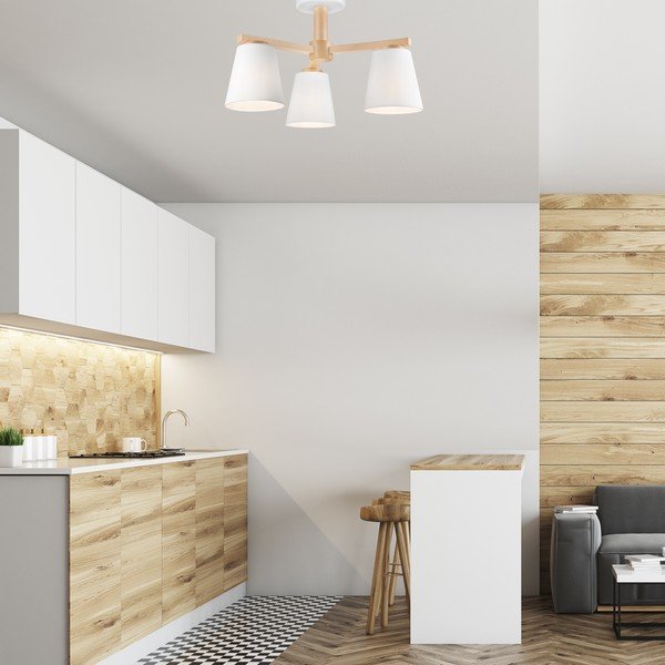 Balta griestu lampa ar auduma abažūru ø 15 cm Ellie – LAMKUR-image-1