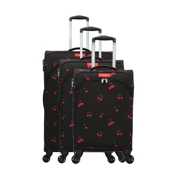 3 melnu bagāžas somu komplekts uz 4 riteņiem Lollipops Cherry