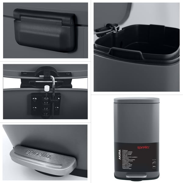 Tumši pelēka tērauda atkritumu tvertne ar pedāli 50 l   Akira – Spirella-image-4