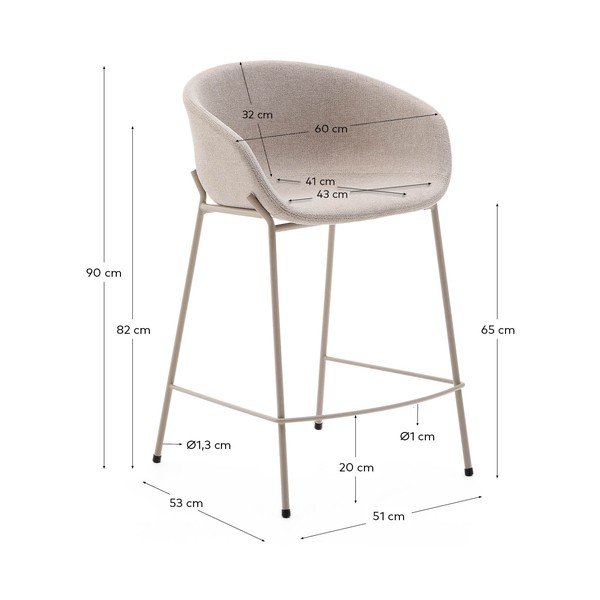 Bēšs bāra krēsls (sēdekļa augstums 65 cm) Yvette – Kave Home-image-4