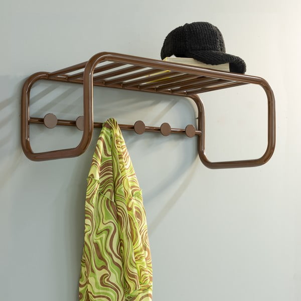 Tumši brūns metāla sienas pakaramais ar plauktu 72 cm Retro – Spinder Design-image-1