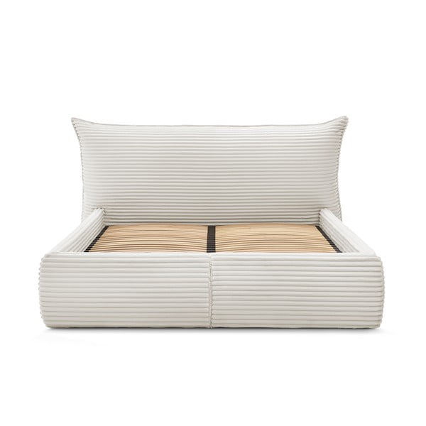 Bēša polsterēta divvietīga gulta ar veļas kasti ar redelēm 180x200 cm Jade – Bobochic Paris-image-4