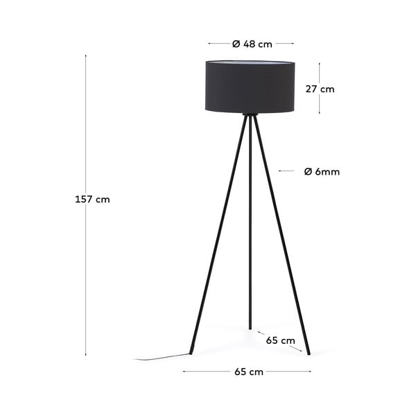 Melna stāvlampa ar tekstila abažūru (augstums 157 cm) Ikia – Kave Home-image-4