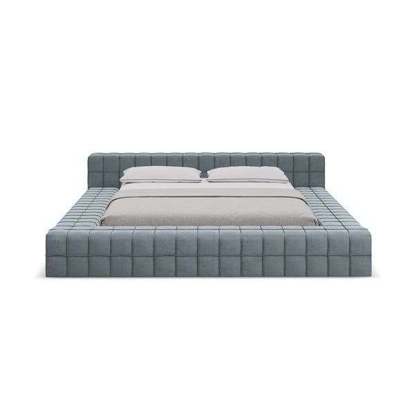 Gaiši zila polsterēta divvietīga gulta ar redelēm 160x200 cm Akela – Makamii-image-3