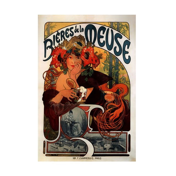 Glezna "Bieres de la Meuse", Alfons Mucha, 60x90 cm