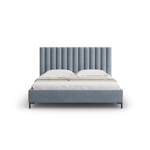Gaiši zila polsterēta divvietīga gulta ar veļas kasti un redelēm 160x200 cm Casey – Mazzini Beds-image-4