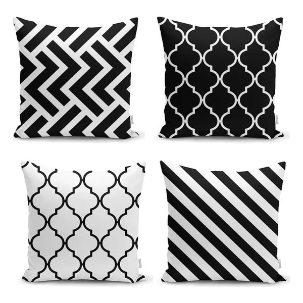4 Spilvendrānu komplekts BW Graphic Patterns Minimalist Cushion Covers, 45 x 45 cm