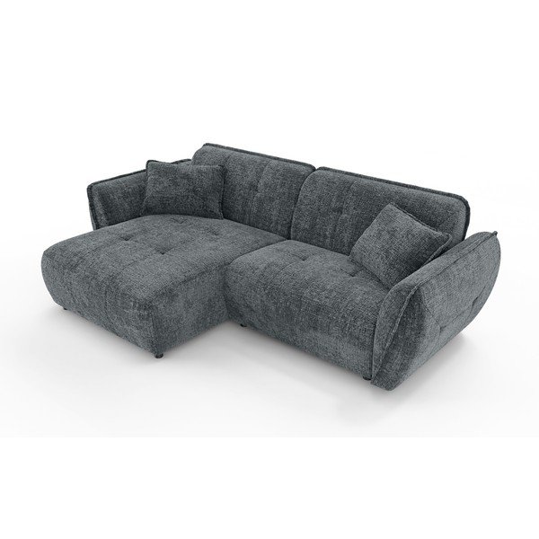 Tumši pelēks stūra dīvāns no šenila auduma (ar kreiso stūri/ar zvilni) Nelia – Ropez-image-2