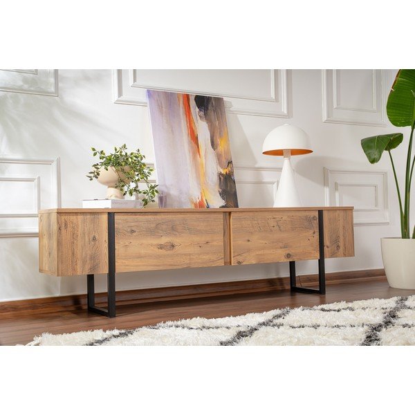 Dabīga toņa TV galdiņš ar priedes koka imitāciju 180x50x29,5 cm Serenity – Kalune Design-image-1