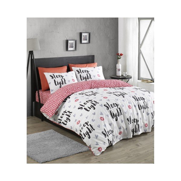 Ranforce kokvilnas vienvietīga gultas pārklājs Mijolnir SleepTight Fuksija un balta, 140 x 200 cm-image-1