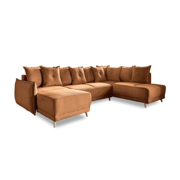 Ķieģeļu sarkans velveta salokāms stūra dīvāns (ar labo stūri/U veida) Lazy Lukka – Miuform