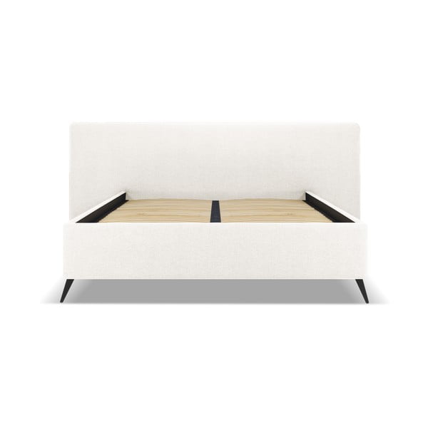 Krēmkrāsas polsterēta divvietīga gulta ar veļas kasti un režģi 160x200 cm Walter – Milo Casa-image-1