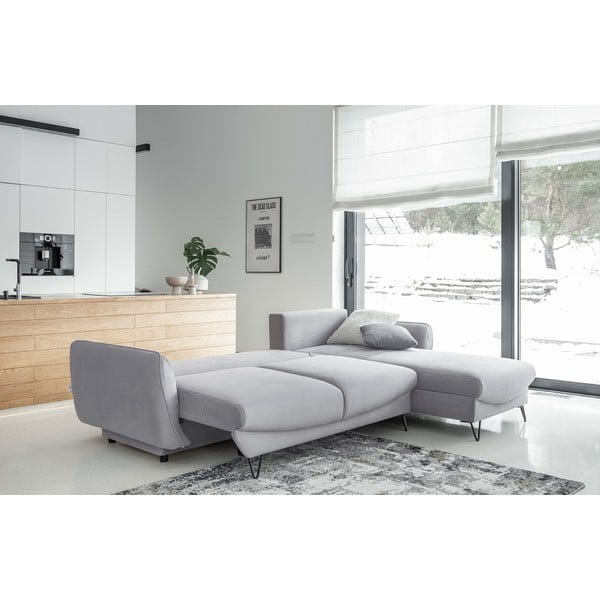 Gaiši pelēks samta salokāms/ar uzglabāšanas vietu stūra dīvāns (ar labo stūri/ar zvilni) Silva – ELTAP-image-2