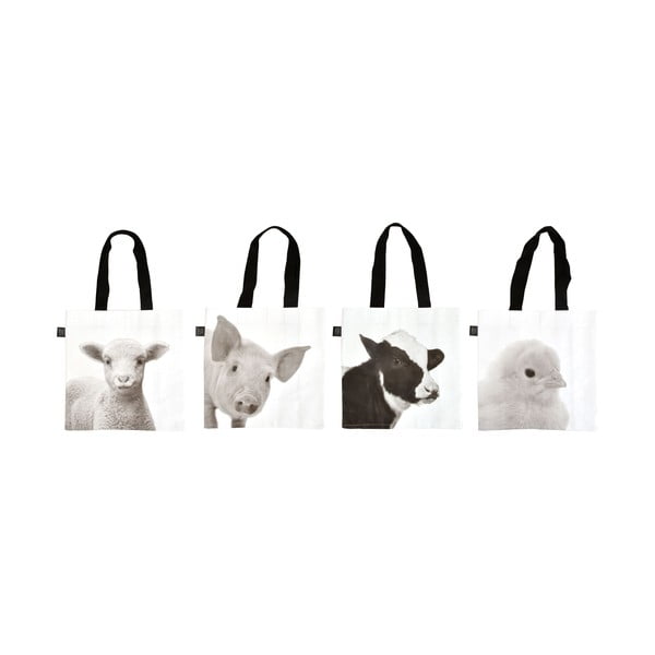 4 iepirkumu maisiņu komplekts ar lauku dzīvnieku apdruku Esschert Design