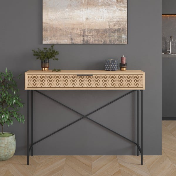 Dabīga toņa konsoles galds ar ozolkoka imitāciju 35.5x110 cm Ecrin – Marckeric-image-4