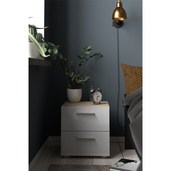 Balts naktsgaldiņš ar ozolkoka imitāciju Pepe – Tvilum-image-1