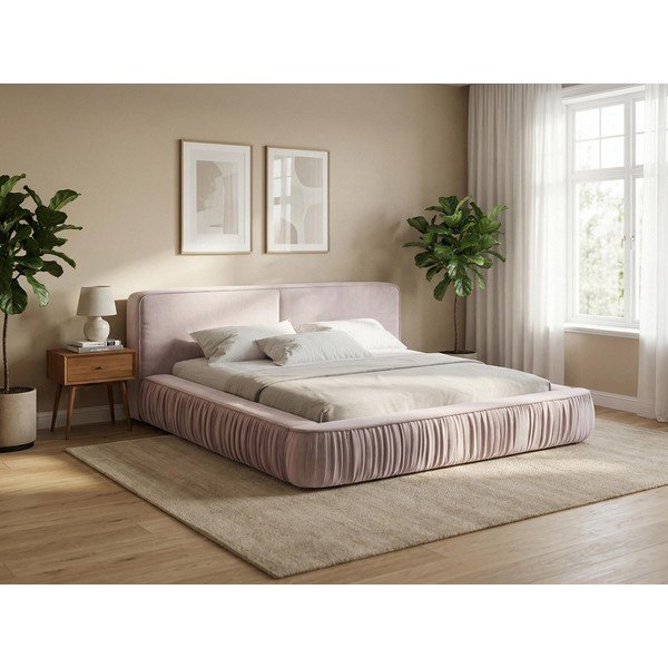 Gaiši pelēka polsterēta divvietīga gulta ar veļas kasti un redelēm 140x200 cm Keoni – Makamii-image-1