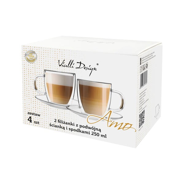 Dubultsienu stikla tasītes ar apakštasīti (2 gab.) Vialli Design, 250 ml-image-4