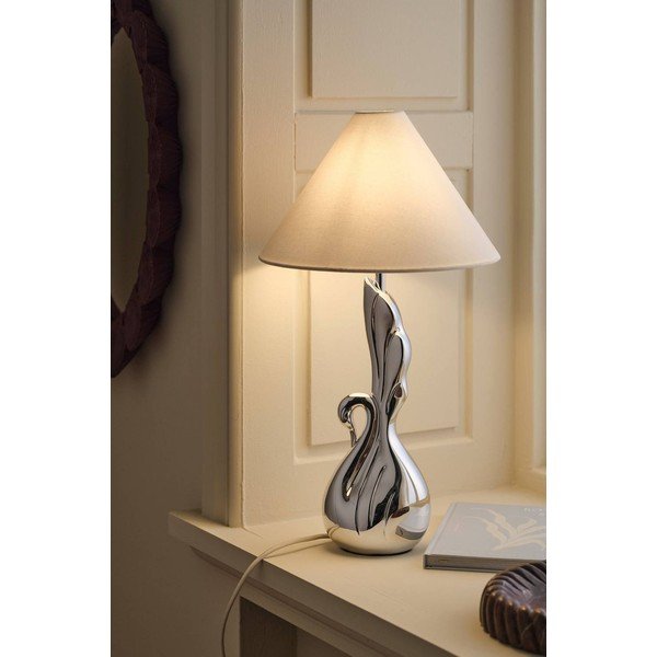 Balta/sudraba krāsas polirezīna galda lampa (augstums 53 cm) Swan – Ellos Home-image-1