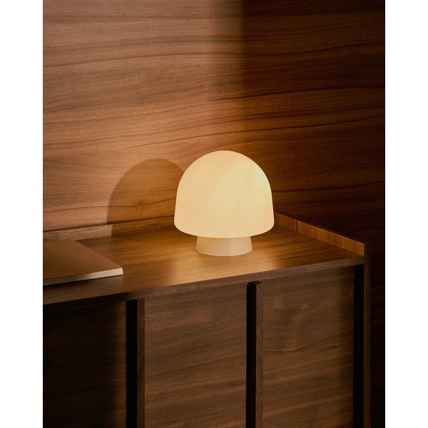 Pelēkbēša galda lampa ar stikla abažūru (augstums 20 cm) Reig – Kave Home-image-1
