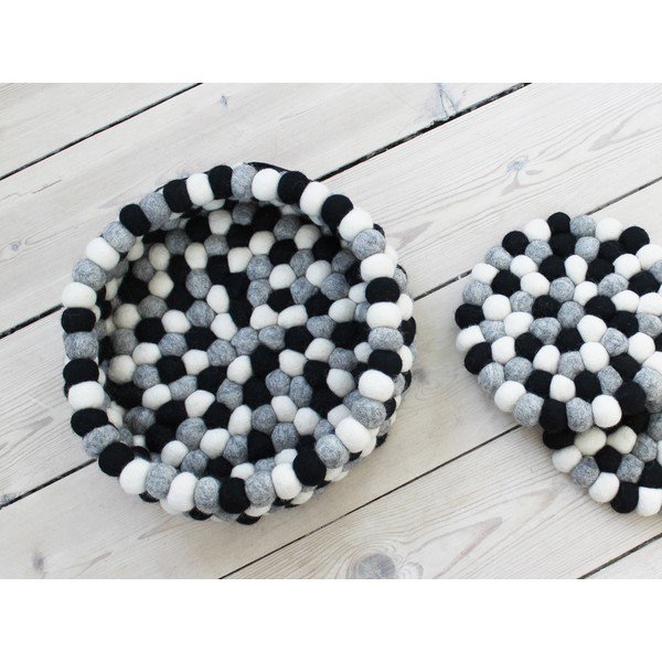 Melns un balts bumbiņu vilnas glabāšanas grozs Wooldot Ball Basket, ⌀ 28 cm-image-1