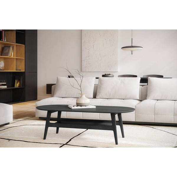 Melns žurnālgaldiņš ar ozolkoka imitāciju 60x130 cm Curved – Woodman-image-1