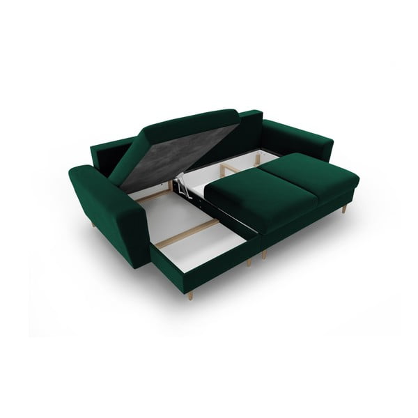 Zaļš samta salokāms stūra dīvāns ar uzglabāšanas vietu Kyoto – Cosmopolitan Design-image-3