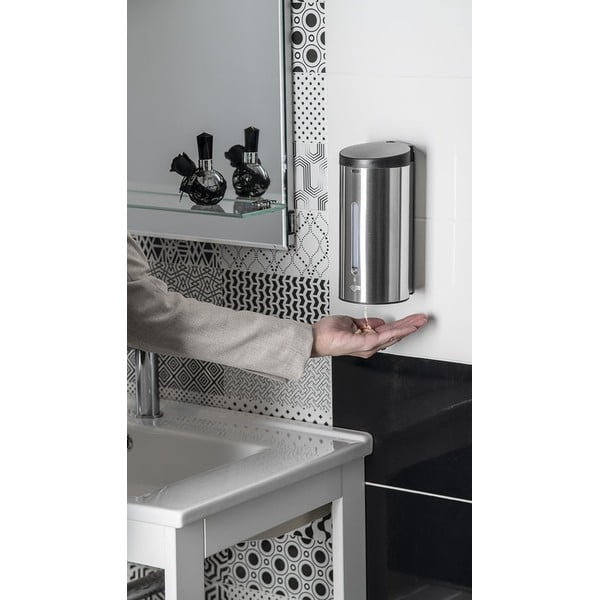 Matētas sudraba krāsas nerūsējošā tērauda automātisks ziepju dozators 650 ml – Sapho-image-1