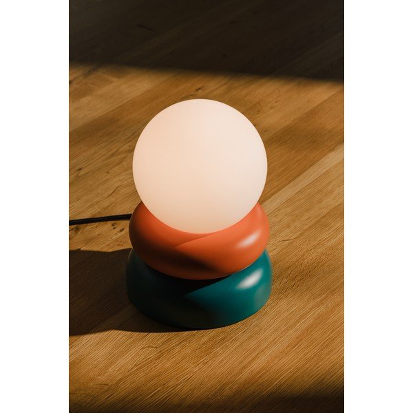 Zaļganzila/oranža masīvkoka galda lampa ar stikla abažūru (augstums 24 cm) Otem – noo.ma-image-2