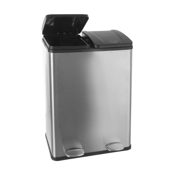 Spīdīgas sudraba krāsas atkritumu šķirošanas/ar pedāli nerūsējošā tērauda atkritumu tvertne 2x30 l Duo – Orion-image-2
