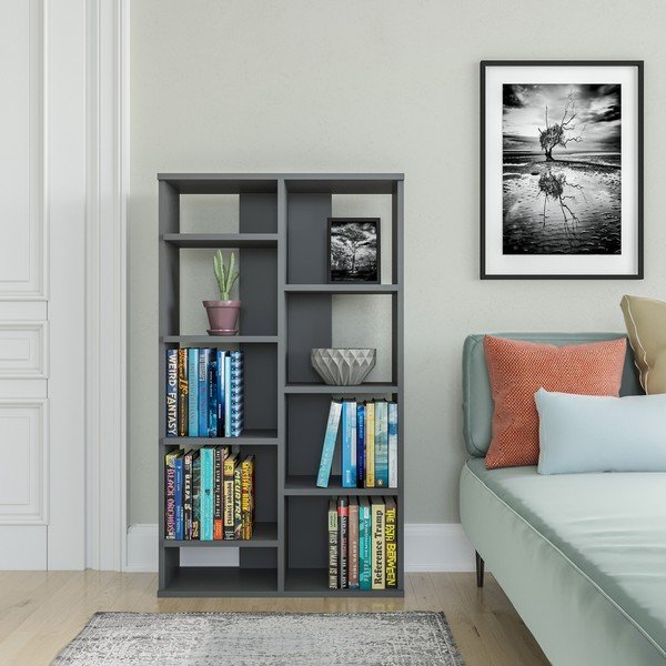 Antracīta pelēks grāmatu plaukts 72x124 cm Keota – Kalune Design-image-1