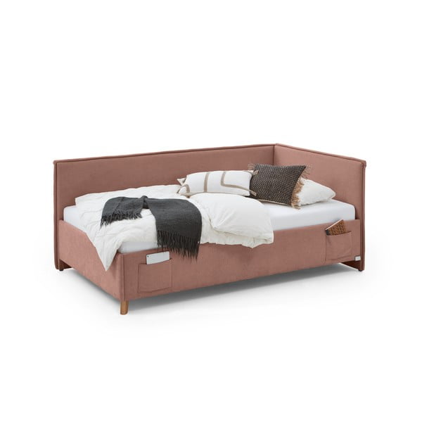 Rozā polsterēta stūra bērnu gulta ar veļas kasti ar redelēm 140x200 cm Fun – Meise Möbel-image-3