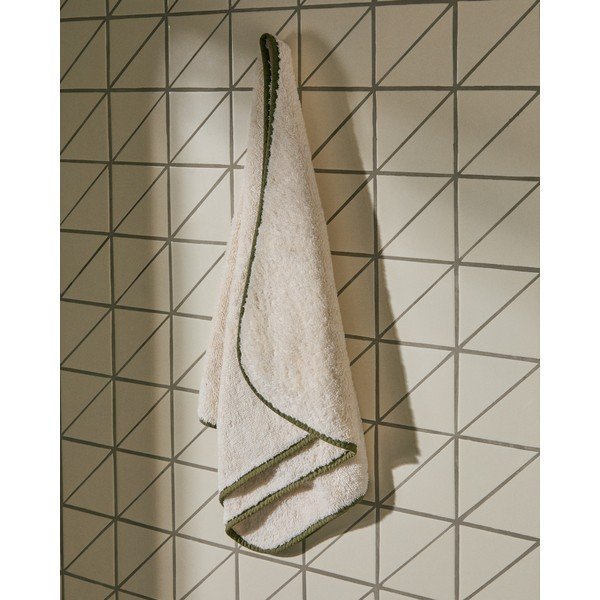 Balts/zaļš frotē kokvilnas dvielis 50x90 cm Sedora – Kave Home-image-1