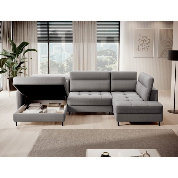 Gaiši pelēks samta salokāms/ar uzglabāšanas vietu stūra dīvāns (ar labo stūri/U veida) Berrto – ELTAP-image-2