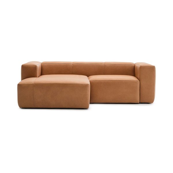 Brūns ādas stūra dīvāns (ar kreiso stūri/ar zvilni) Blok – Kave Home