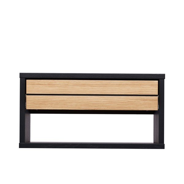 Melns/dabīga toņa piekarināms naktsskapītis ar ozolkoka imitāciju Stripe – Woodman
