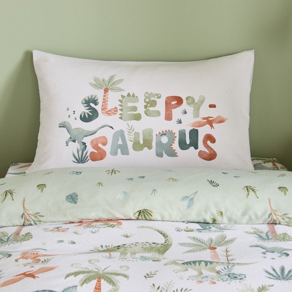 Krēmkrāsas vienguļamā flaneļa bērnu gultas veļa 135x200 cm Brushed Sleepy Saurus Dino – Catherine Lansfield-image-4