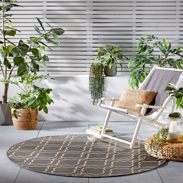 Pelēks/bēšs apaļš āra paklājs ø 160 cm Milan – Flair Rugs-image-1