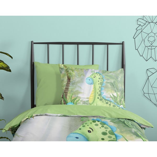 Zaļa vienguļamā kokvilnas bērnu gultas veļa 140x220 cm Dani – Good Morning-image-2