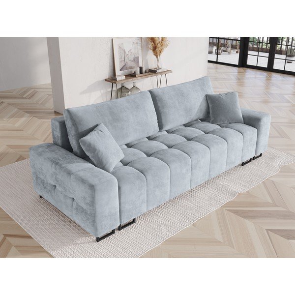 Gaiši zils samta salokāms dīvāns ar uzglabāšanas vietu 250 cm Wicklow – Cosmopolitan Design-image-1