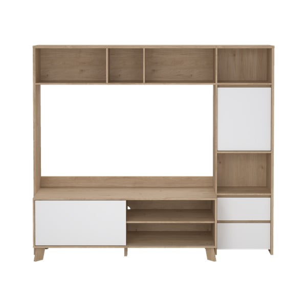 Balts/dabīga toņa TV plauktu komplekts ar ozolkoka imitāciju 209x183x48 cm Next – Tvilum