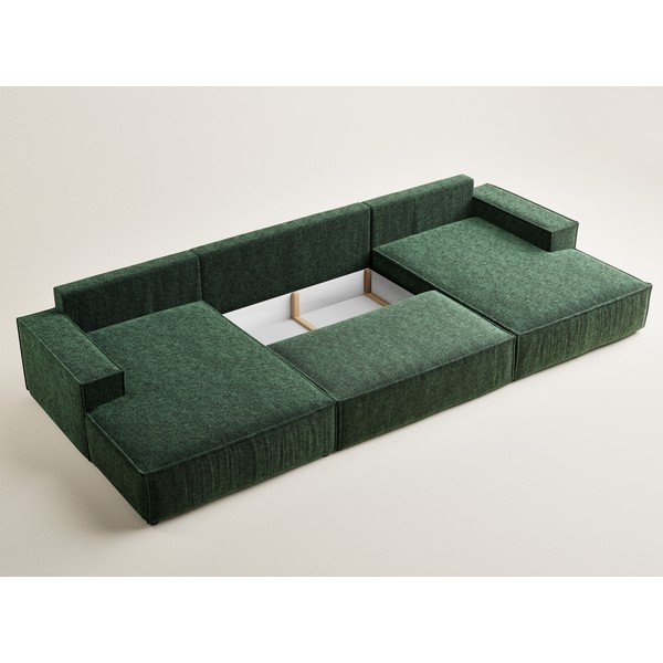 Tumši zaļš salokāms (U veida) stūra dīvāns no šenila auduma ar uzglabāšanas vietu Kyoto – Maison de Rêve-image-4