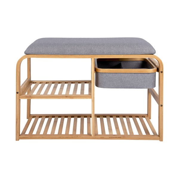 Bambusa apavu plaukts ar pelēku polsterējumu Leitmotiv Bench, platums 70 cm-image-2