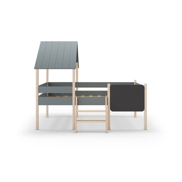 Dūmakaini zaļa priedes masīvkoka bērnu gulta mājas formā/paaugstināta ar redelēm 90x190 cm Mint – Marckeric-image-2