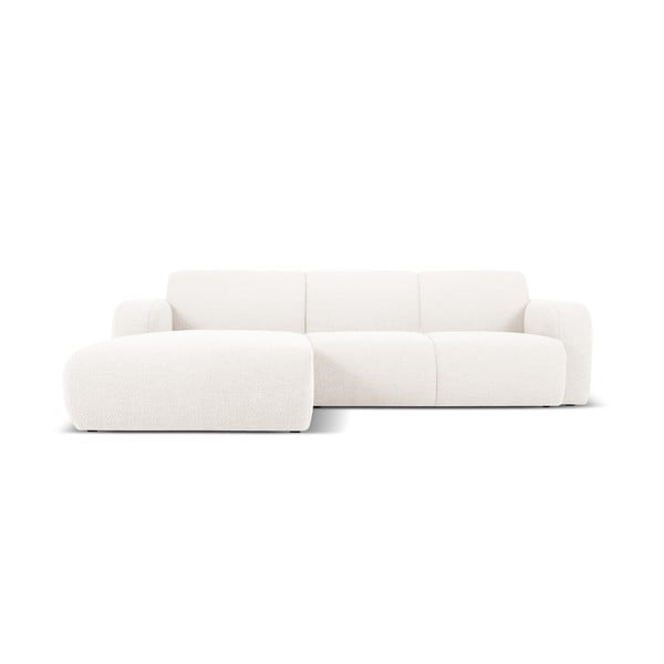 Balts stūra dīvāns no buklē auduma (ar kreiso stūri) Molino – Micadoni Home