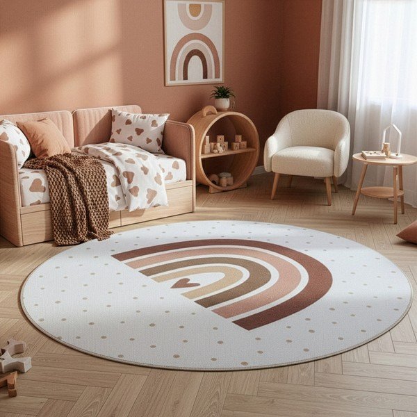Krēmkrāsas mazgājams bērnu paklājs ø120 cm Coco 1132 – Ayyildiz Carpets-image-1