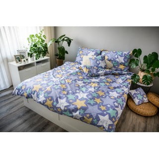 Violeta kokvilnas gultasveļa ar 2 spilvenu pārvalkiem Cotton House Stars, 140 x 200 cm