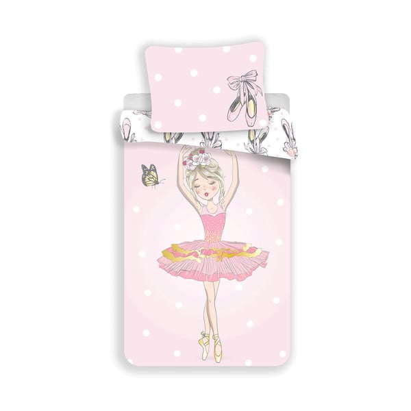 Rozā vienguļamā kokvilnas bērnu gultas veļa 140x200 cm Ballerina – Jerry Fabrics