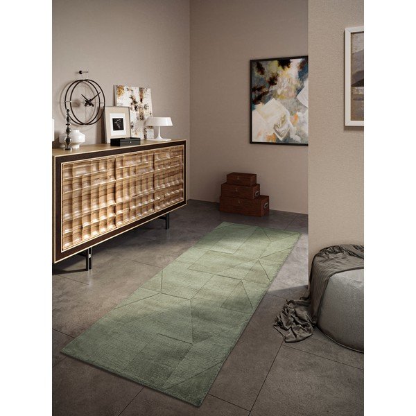 Zaļš ar rokām darināts vilnas celiņa paklājs 80x250 cm Ursule – Villeroy&Boch-image-1