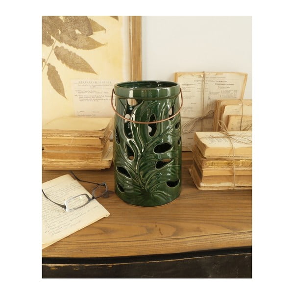 Tumši zaļš keramikas laterna Orchidea Milano Tropical, augstums 28 cm
